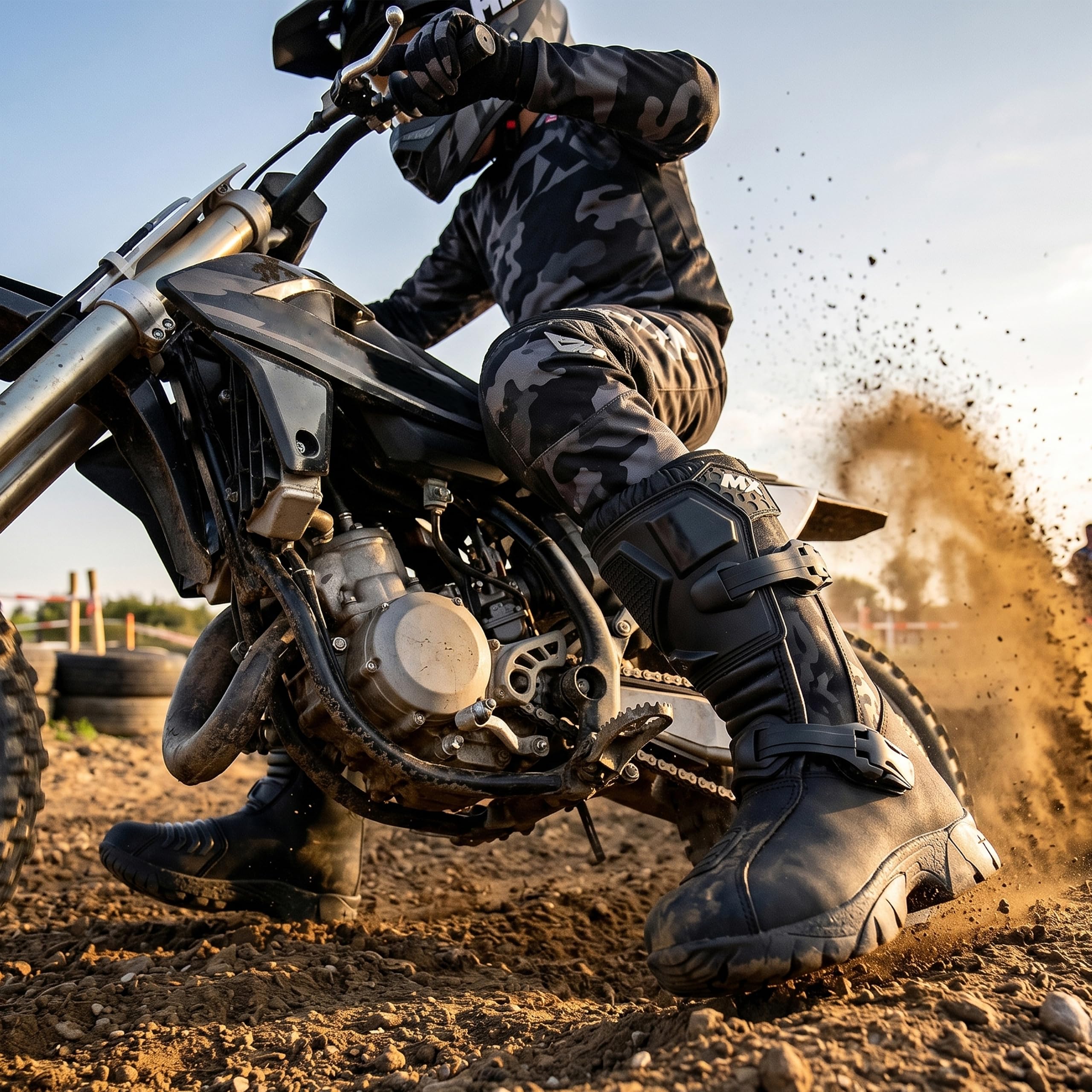 VPR Motocross-Stiefel für Kinder, CE-geprüft, MX-Enduro-Motorradstiefel mit Sohlenschutzausrüstung, rutschfest, Jugendquad, Dirt MX Boot, Schwarz , 32 EU
