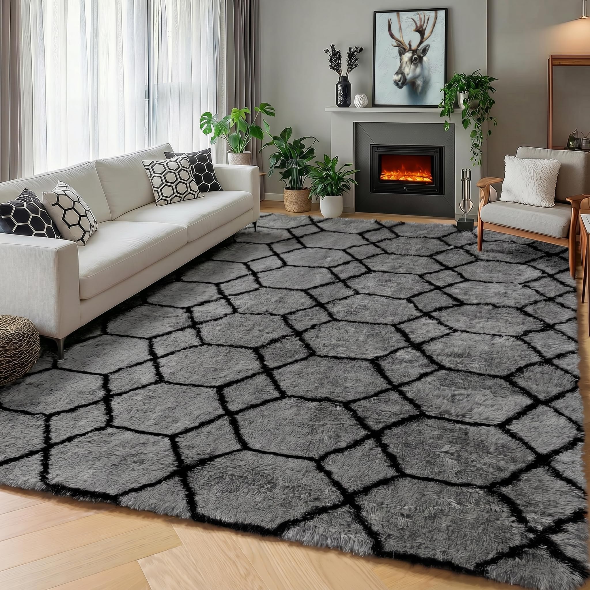 Photo 1 of ONASAR 5'x7' Geometric Area Rug - Grey/Black