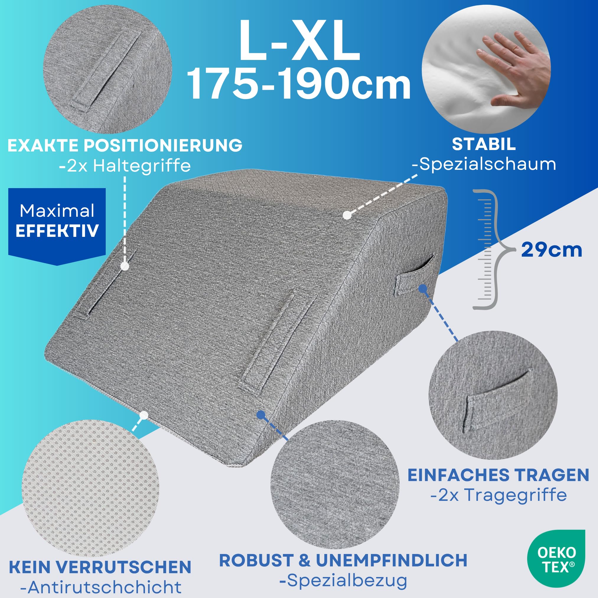 Hohes Venenkissen Beinhochlagerungskissen S-M L XL Keilkissen müde schwere Beine Wedge Pillow