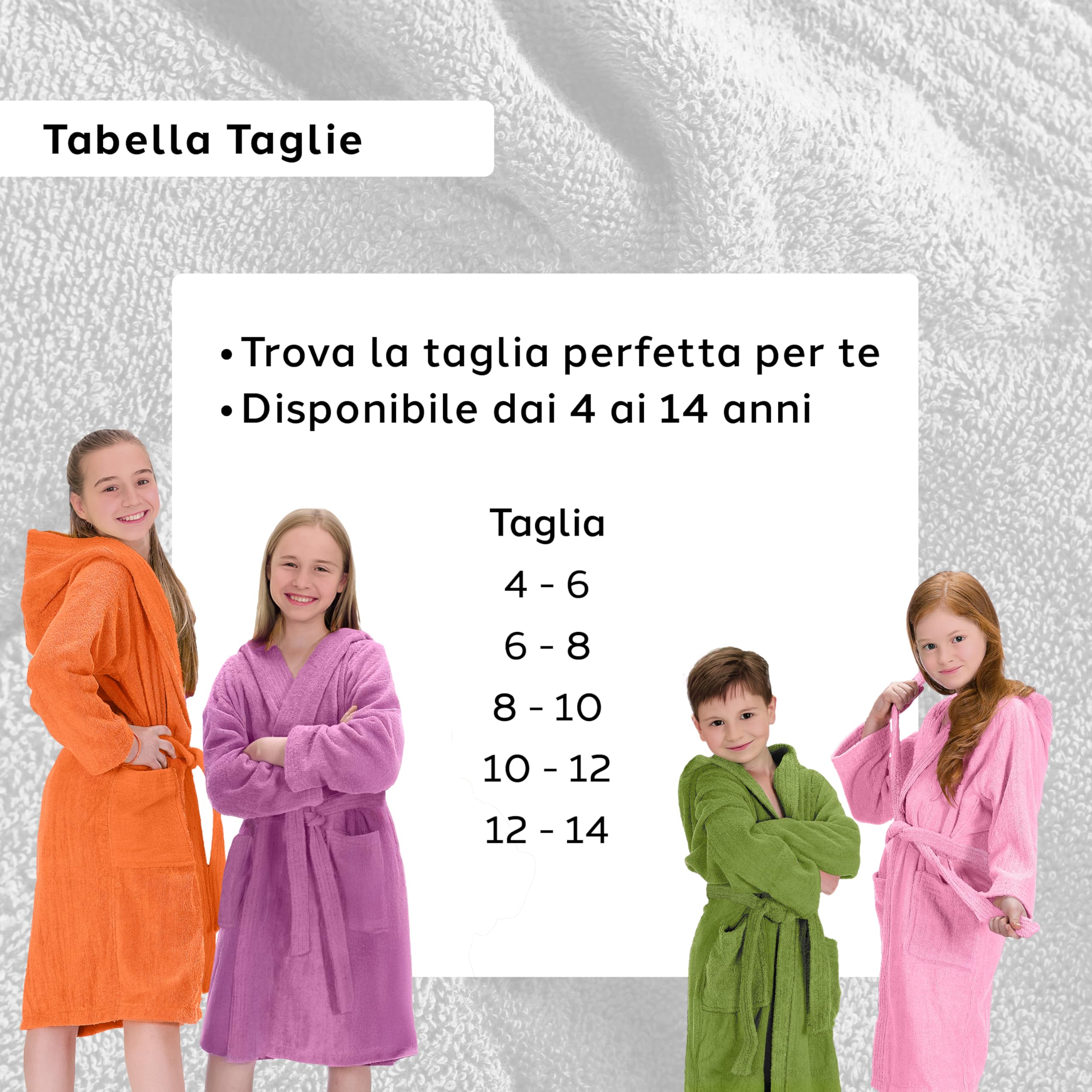 Caleffi - Accappatoio Ragazzo - Accappatoio Bambina – Realizzato in Spugna con Cappuccio, Cintura e Tasche – Ideale per Casa, Piscina o Spiaggia