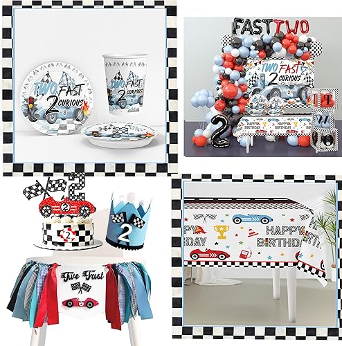 Vista 7 de Dos decoraciones de cumpleaños rápidas para niños de 2ª carrera, suministros de decoración de fiesta temática de coche para bebé, suministros