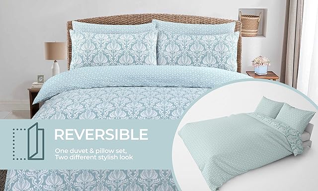 Air Comfort Eco Breathable Cotton Blend Multi Design Bedding Set Duvet Cover With Pillowcases (Single, ARIA Duck Egg)