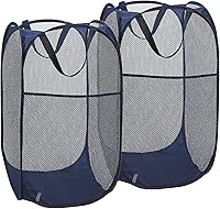 Vista 7 de Paquete de 2 cestas de lavandería emergentes plegables, cesta de lavandería plegable de malla con asa duradera, fácil de abrir y plegar