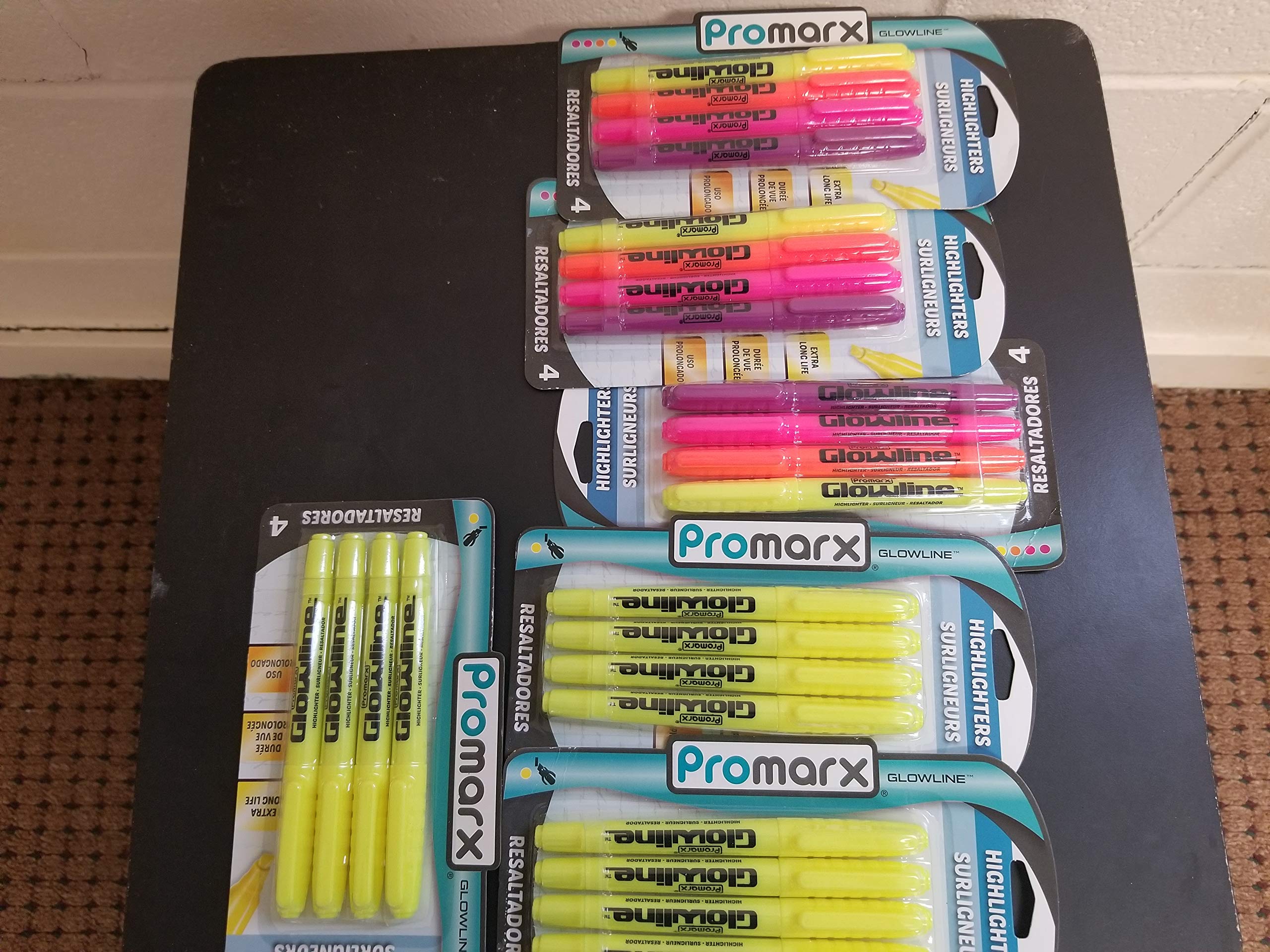 Promarx Glowline Highlighters, Bold Stick Pen. Yellow. 1.6 mm Durable Fiber Bold Tip. 4 pack