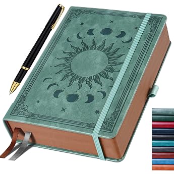 Notebook 14.5 x 21 cm Lined 360 Pages - Adult Diary with Pen PU Leather Hardcover Notepad - Ideal as a Gift for Family and Friends - Premium Grey