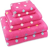 ORIGINAL KIDS Sugar & Spice 6-Piece Kids Towel Set - 100% Cotton Jacquard Bath, Hand Towels & Washcloths - Soft Absorbent Pink Polka Dots