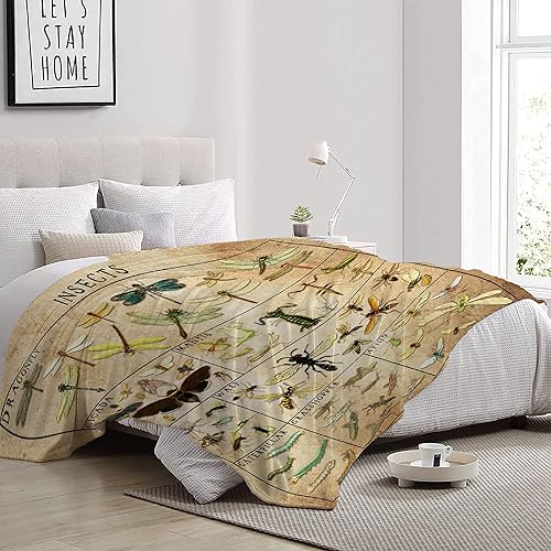 Miniatura 4 de Manta de franela de vellón vintage con insectos, súper suave y acogedora para sofá, silla, cama, sofá, viaje, tamaño de niños, 40 x 50 pulgadas, S
