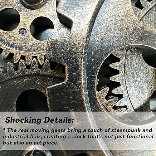 Miniatura 5 de Reloj de engranajes de 15 pulgadas con engranajes móviles reales, reloj steampunk, reloj de pared industrial, reloj de pared con números romanos,