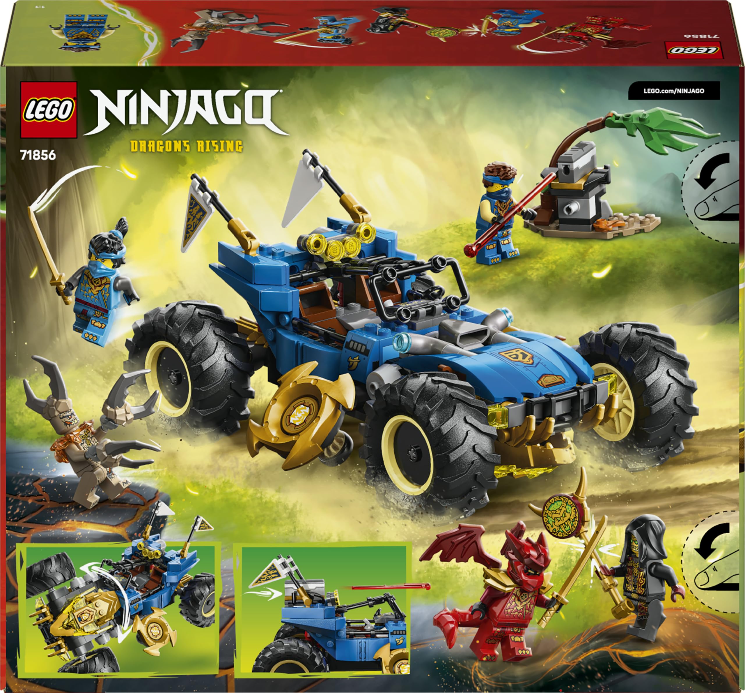 LEGO NINJAGO 2in1 Jays Transformationsflitzer - Ninja Truck mit 5 Minifiguren, inkl. Kai und NYA, sowie Shuriken und Schwertern - Kreatives Geschenk für Jungen ab 8 Jahren und Fans - 71856