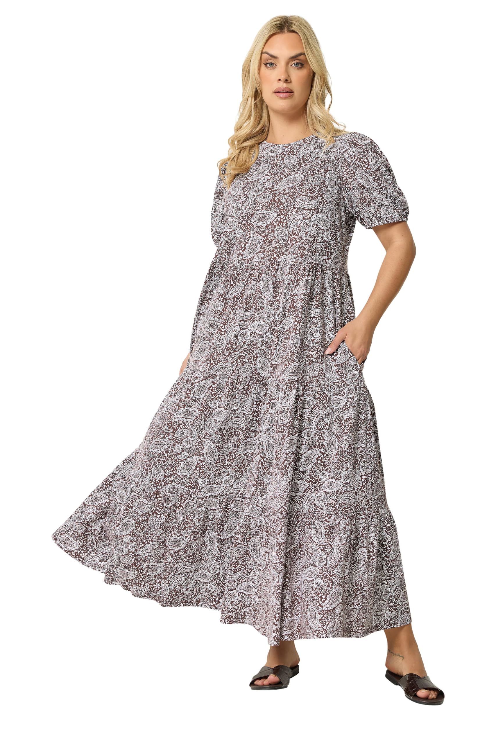 Yours Women's Dark Brown Curve Brown Paisley Tiered Maxi Dress - Plus Size Curve