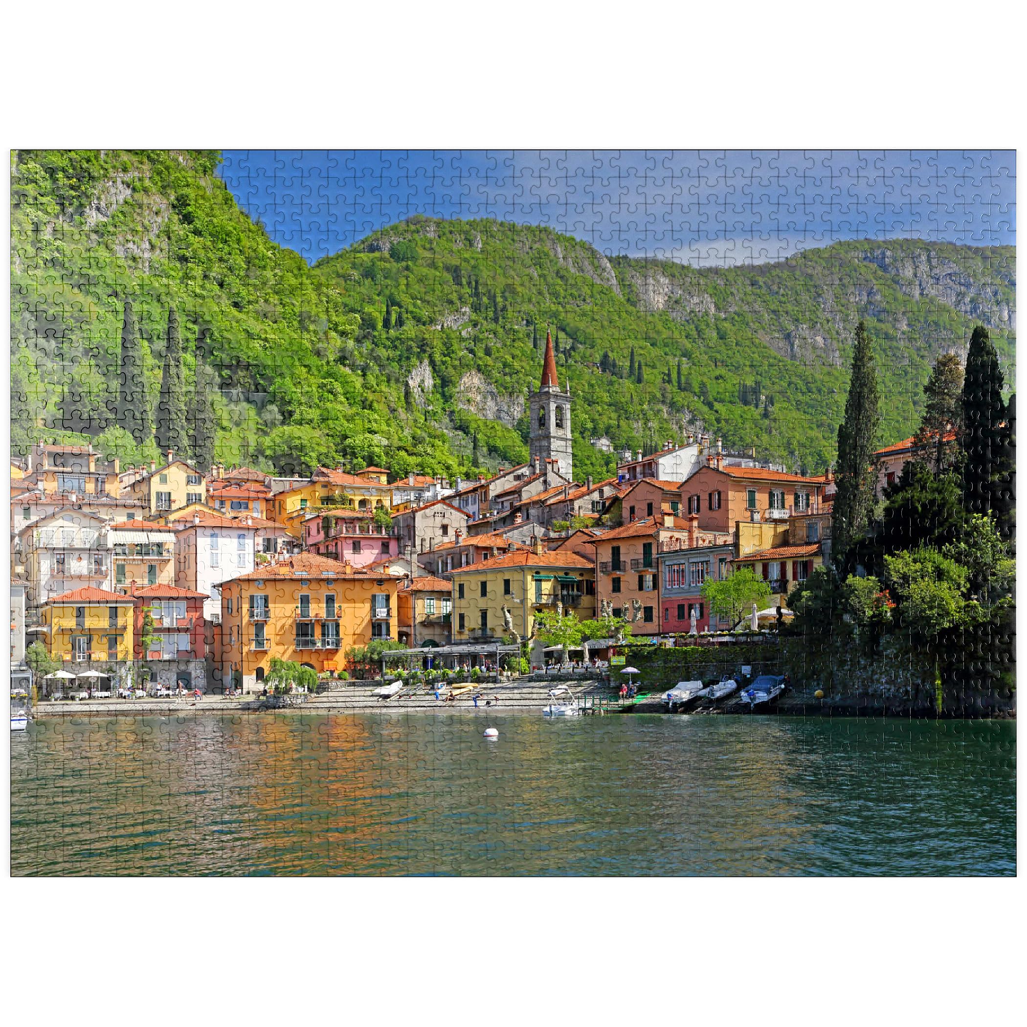 MyPuzzle Varenna On Lake Como, Province of Lecco, Lombardy, Italy Against Water - Premium 1000 Piece Jigsaw Puzzle for Adults
