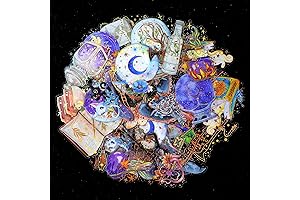 50Pcs Holographic Glitter Stickers, Laser Transparent Witchcraft Scrapbook Stickers Decals Waterproof Gold...