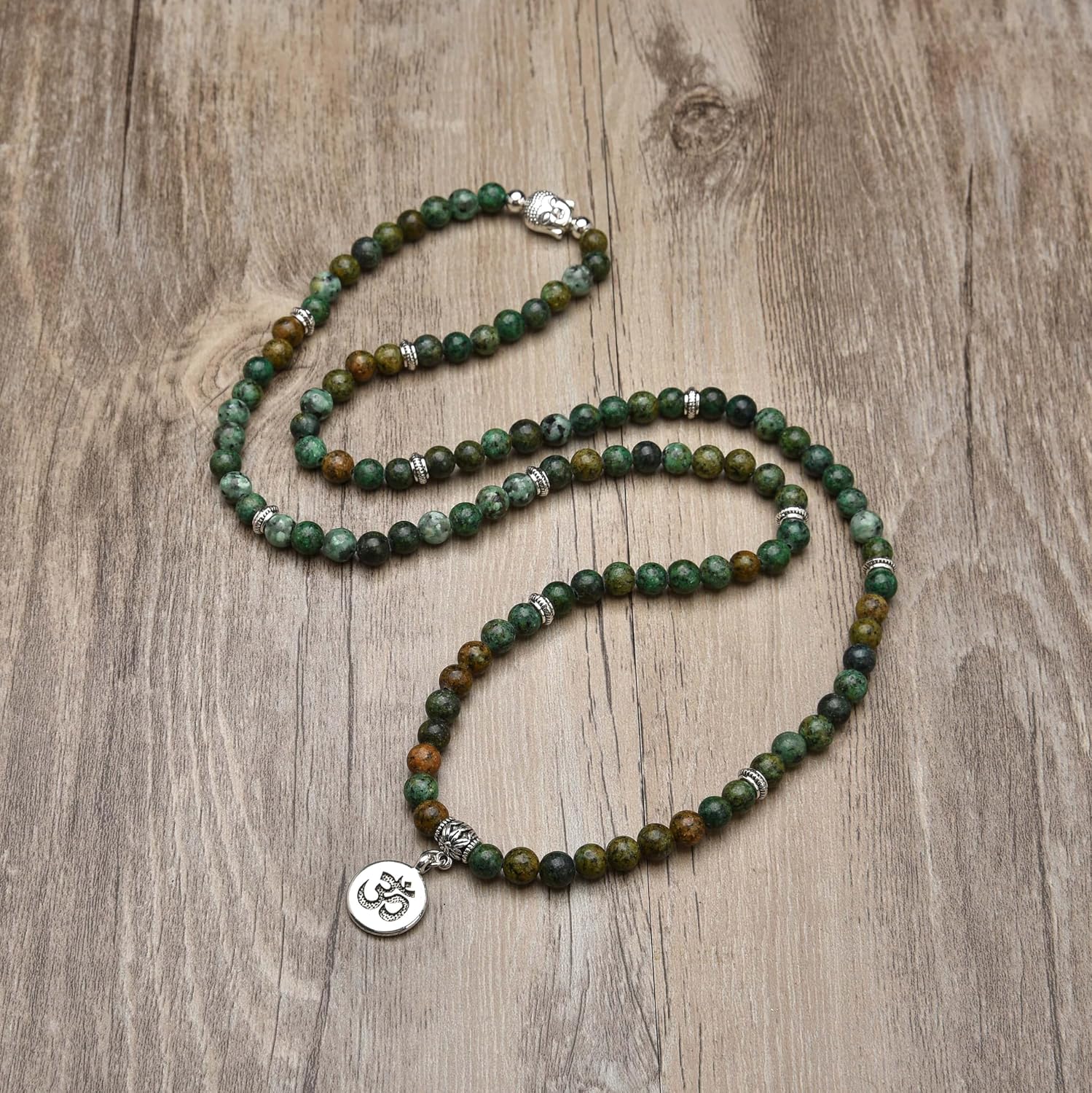 Japa Mala Beads 108 Bracelet, Buddha Charm Necklace with OM Yoga Symbol Charm for Men or Women