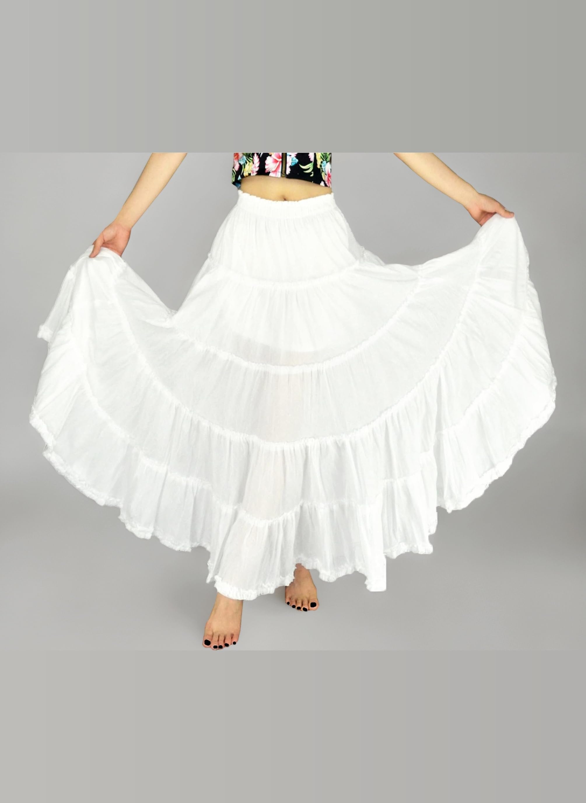 Women's Cotton 5 Tiered A Line Pleated Maxi Skirt Long Boho Gypsy Dance Skirts