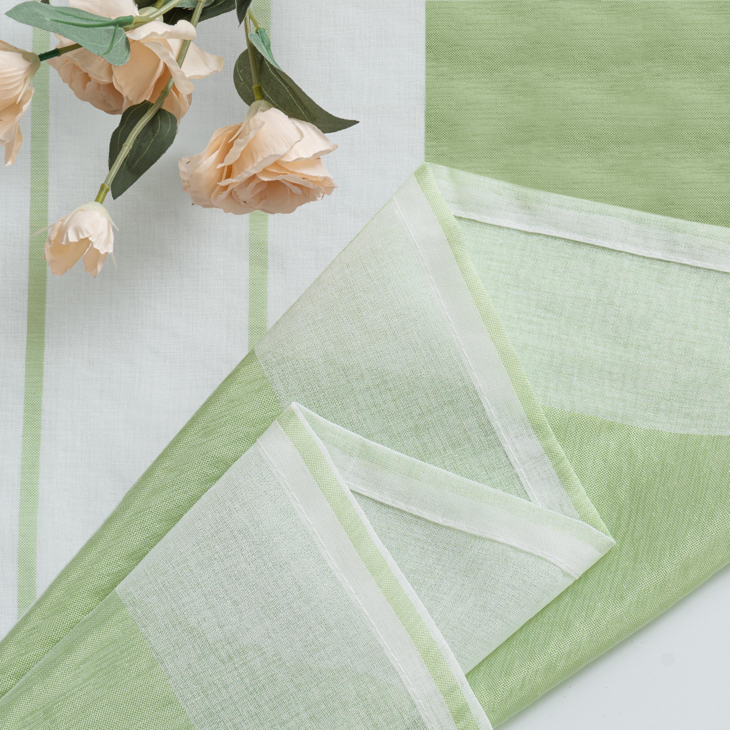 EMEMA Rideaux Rayés Transparent Voile 2uds 140x245cm Blanc Vert Clair | Rideau Moderne Avec Œillets Pour Salon Chambre, Voile Léger Rayé, Lumière Naturelle Et Intimité, Facile À Accrocher