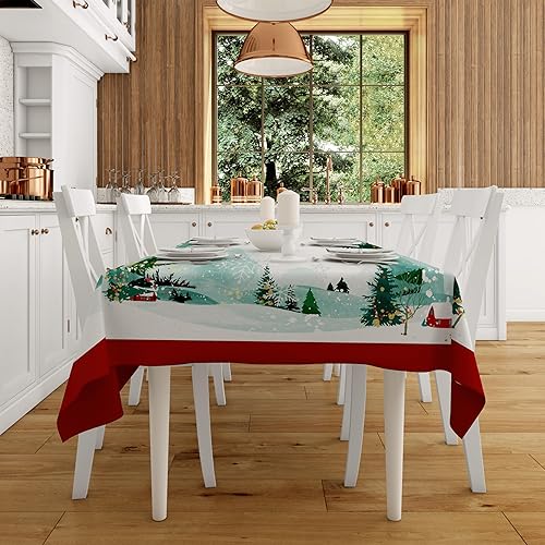 Miniatura 6 de easykart labels Mantel de Navidad con tema de nieve de invierno, impermeable y resistente a las manchas, mantel decorativo adecuado para vacaciones,