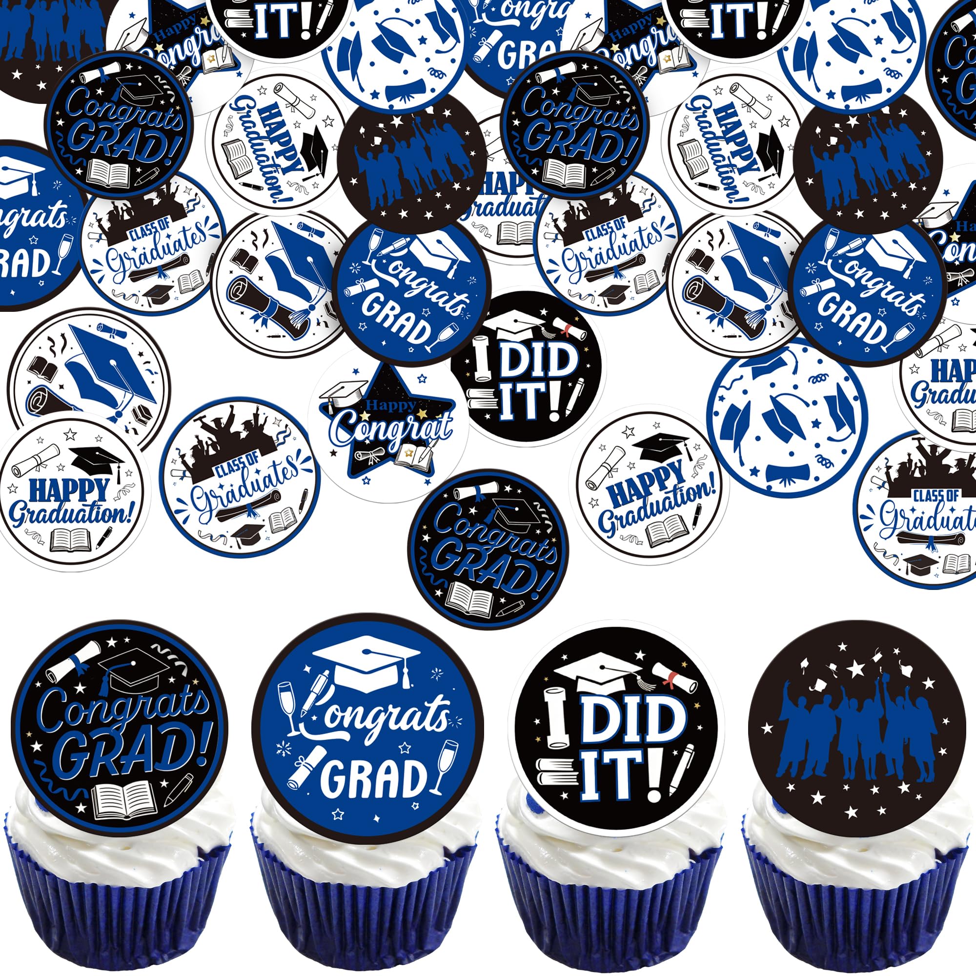 SYKYCTCY 60 Pack Edible 2026 Graduation Cupcake Toppers Wafer Paper Grad Cap Diploma Cake Decorations Edible Class of 2026 Cupcake Picks for 2026 Graduation Theme Party Cake Decor Supplies