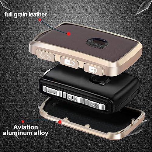 Miniatura 4 de Funda para llave inteligente con marco de cuero marrón y aluminio, compatible con Volvo XC60 XC90 XC40 S90 V90 sin llave