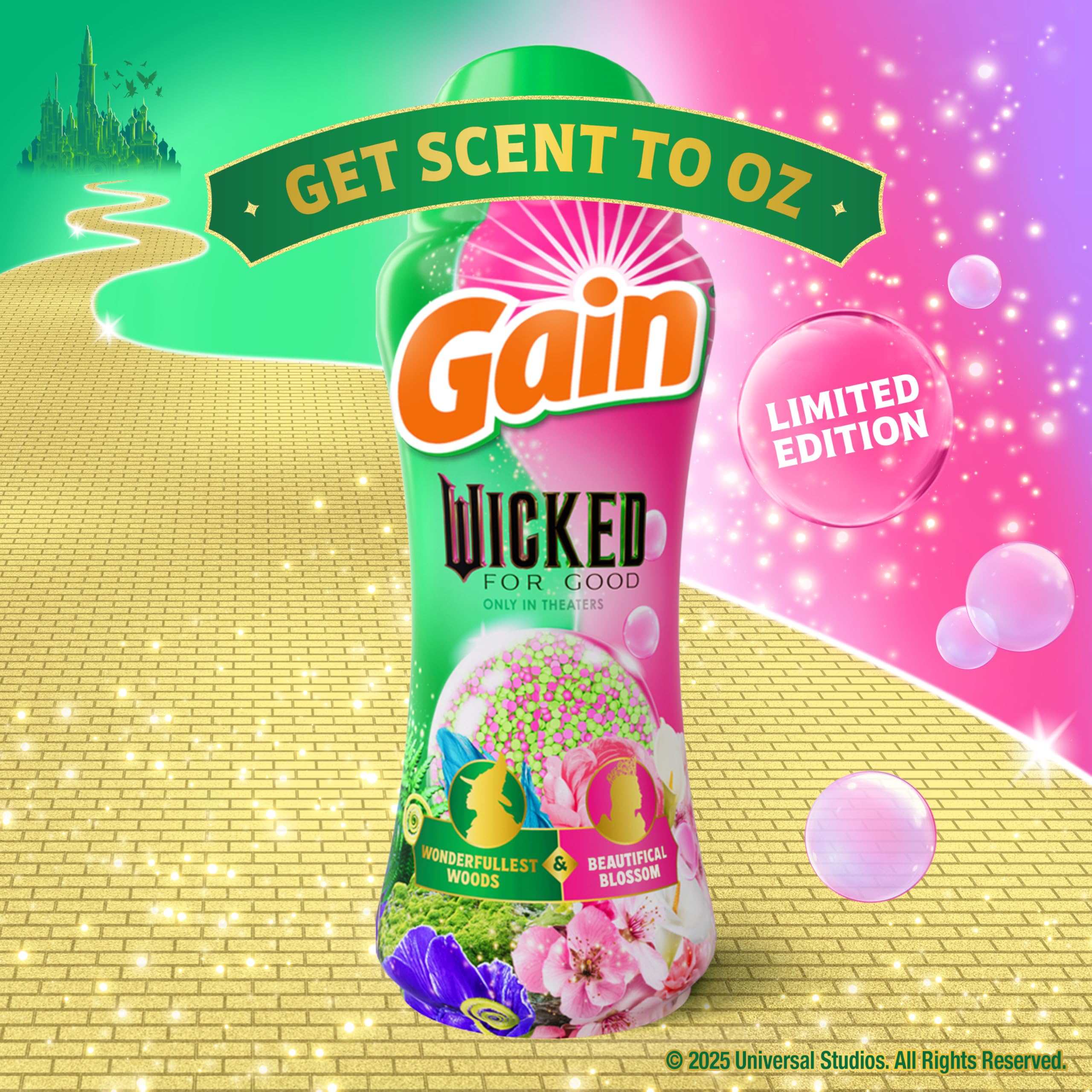 Gain In-Wash Laundry Scent Booster "Wicked: For Good" Limited Edition, Wonderfullest Woods & Beautifical Blossom, 12.2 oz, Fresh Extender + Odor Protection Laundry Beads
