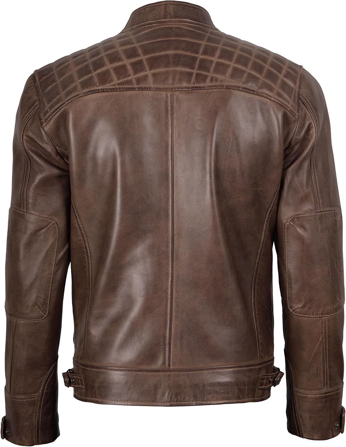 fjackets Real Lambskin Mens Leather Jackets - Quilted Cafe Racer Zip Up Moto Style Leather Jacket Men - Image 4