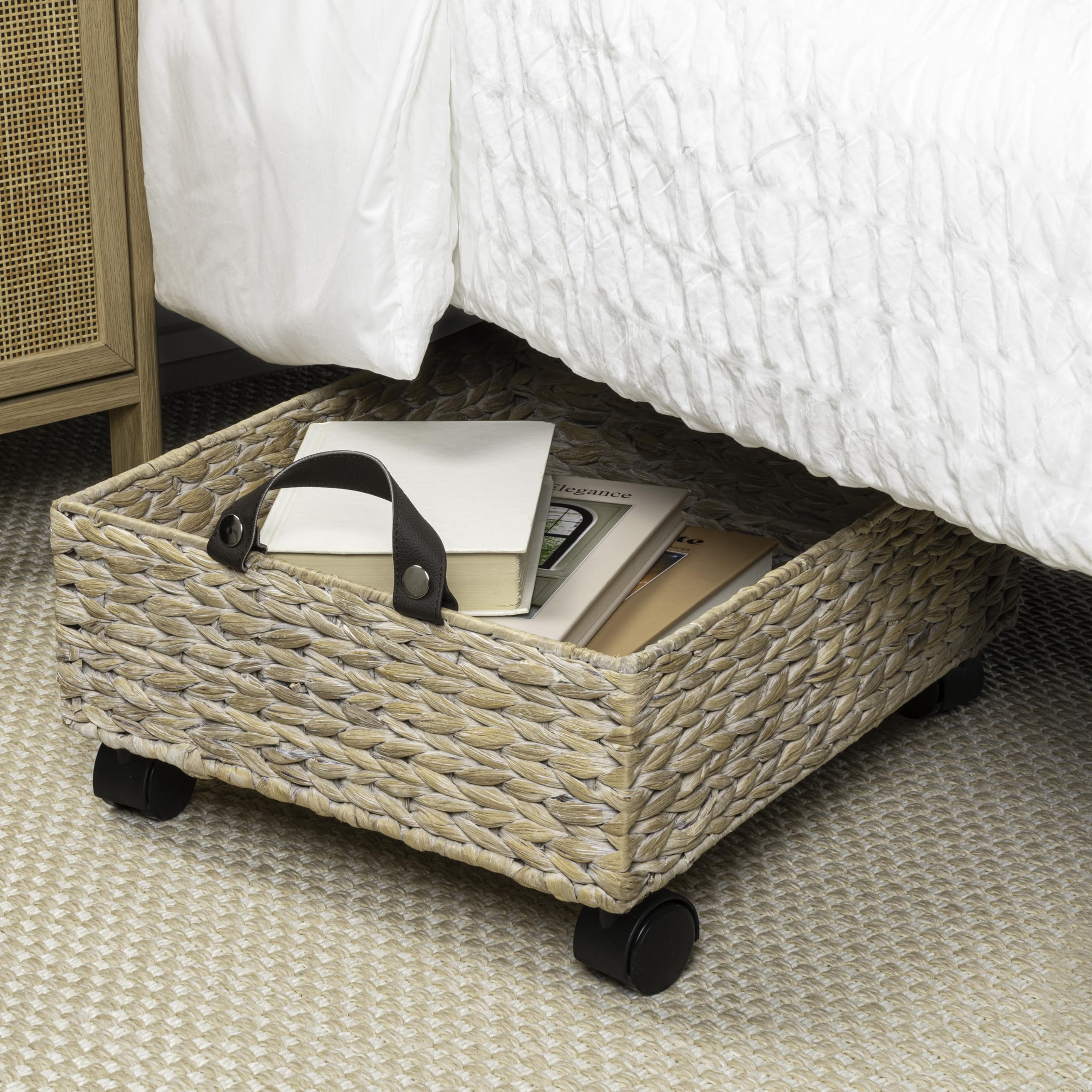 happimess BSK2014C Adaline Classic Farmhouse handgewebte Hyazinthe, rechteckiger Unterbett-Aufbewahrungskorb mit Rollen und Griffen zur Aufbewahrung und Dekoration im Badezimmer, Schlafzimmer, Schrank