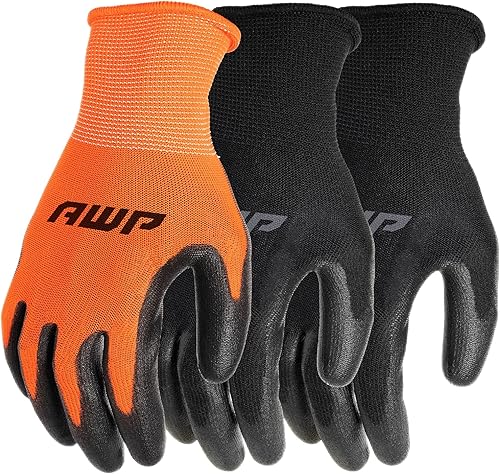 AWP Guantes de trabajo con revestimiento de poliuretano para hombres y mujeres, resistentes al agua, grandes, paquete de 3 pares