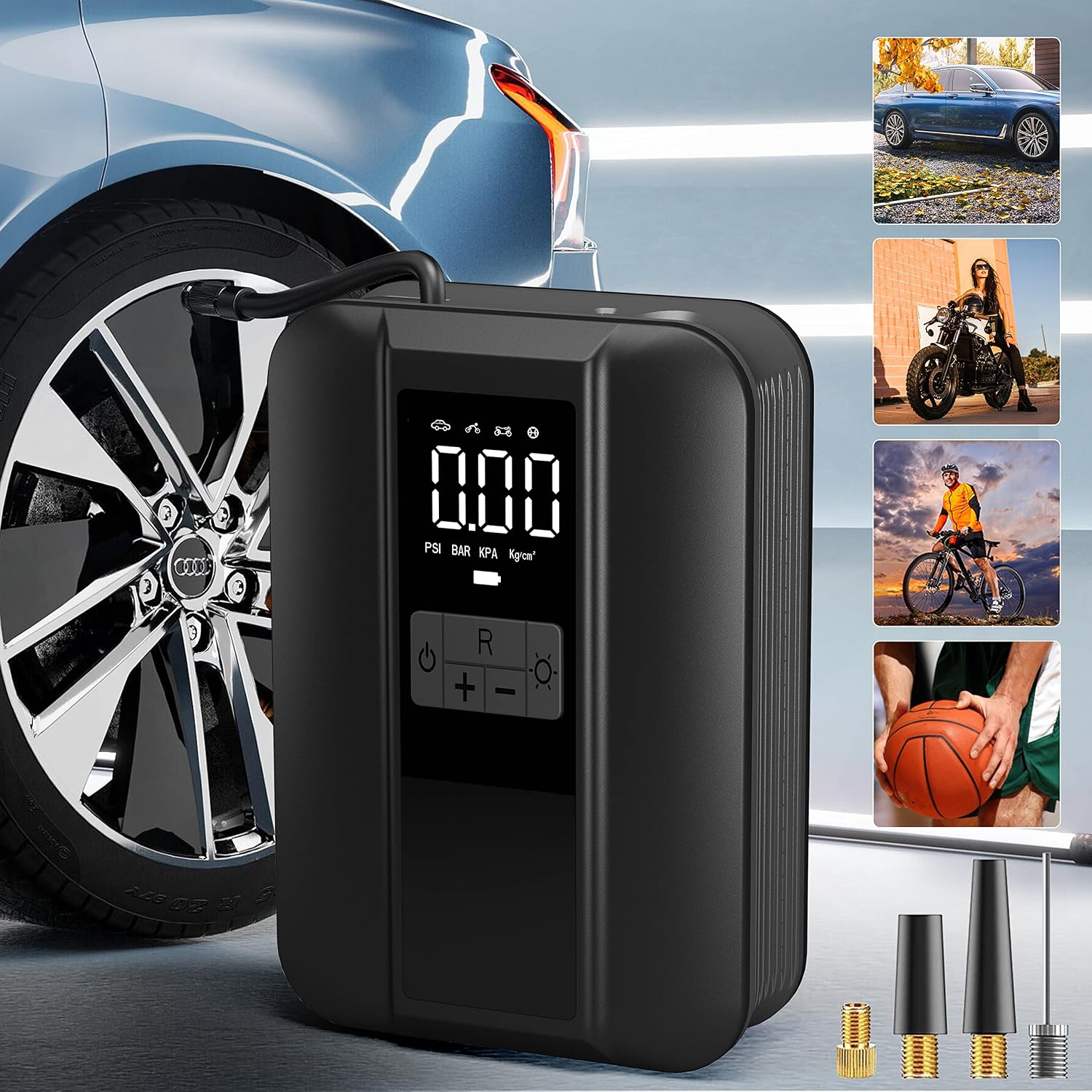 Electric Bike Pump,150psi Cordless Handheld Air Compressor With Pressure Gauge,Motorcycle Air Pump With Rechargeable Battery,Led Lights,Portable Tire Inflator Suitable For Bicycle, Balls, Cars