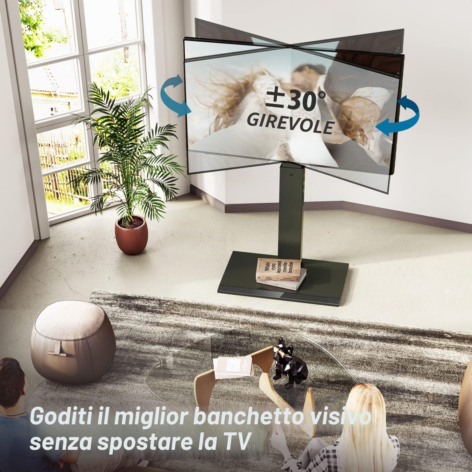 FITUEYES Porta TV da Terra per 32-75 Pollici, Supporto TV da Pavimento con Ferro Base, Girevole Supporto TV Max VESA 600x400m