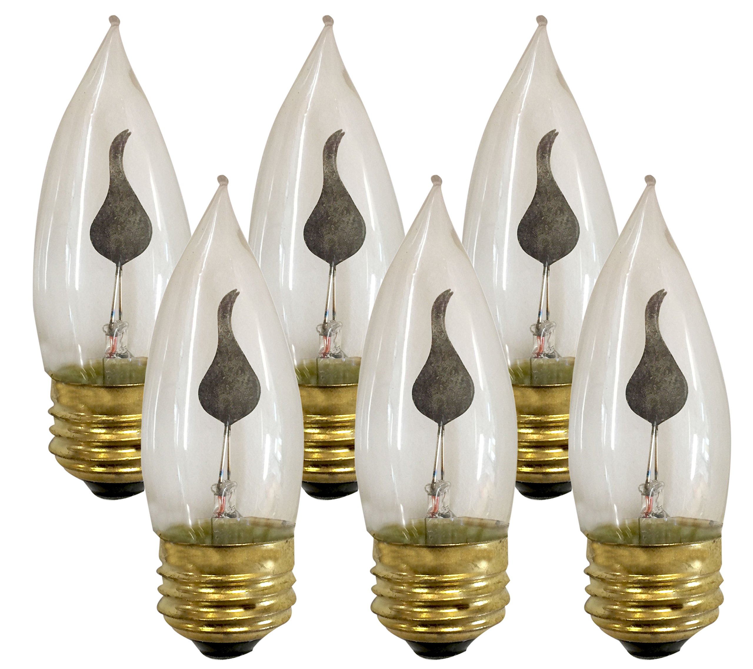 Royal Designs, Inc LB-8001-6 LB-8001-6 Royal Designs Flicker Style Incandescent Light Bulbs, E26 Candelabra Brass Base, 130V, 25 Watts, Set of 6, 6 Count (Pack of 1), Clear, 6 Piece