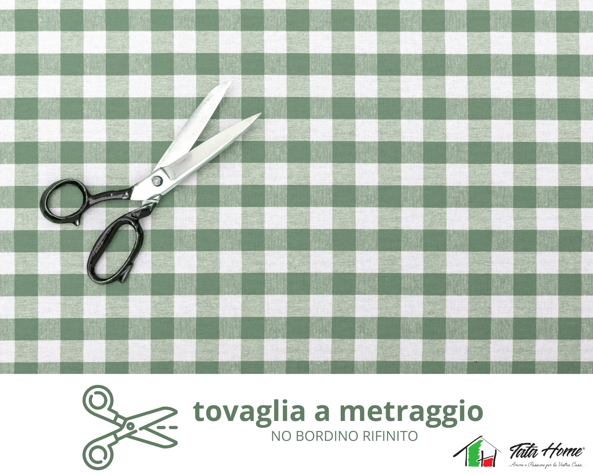 Tata Home Tovaglia Antimacchia Rettangolare in Misto Cotone Idrorepellente Resistente Tovaglia Resinata per Uso Interno Esterno Fantasia a Quadretti Misura 140x360 cm Mod. Ines Colore Verde Salvia