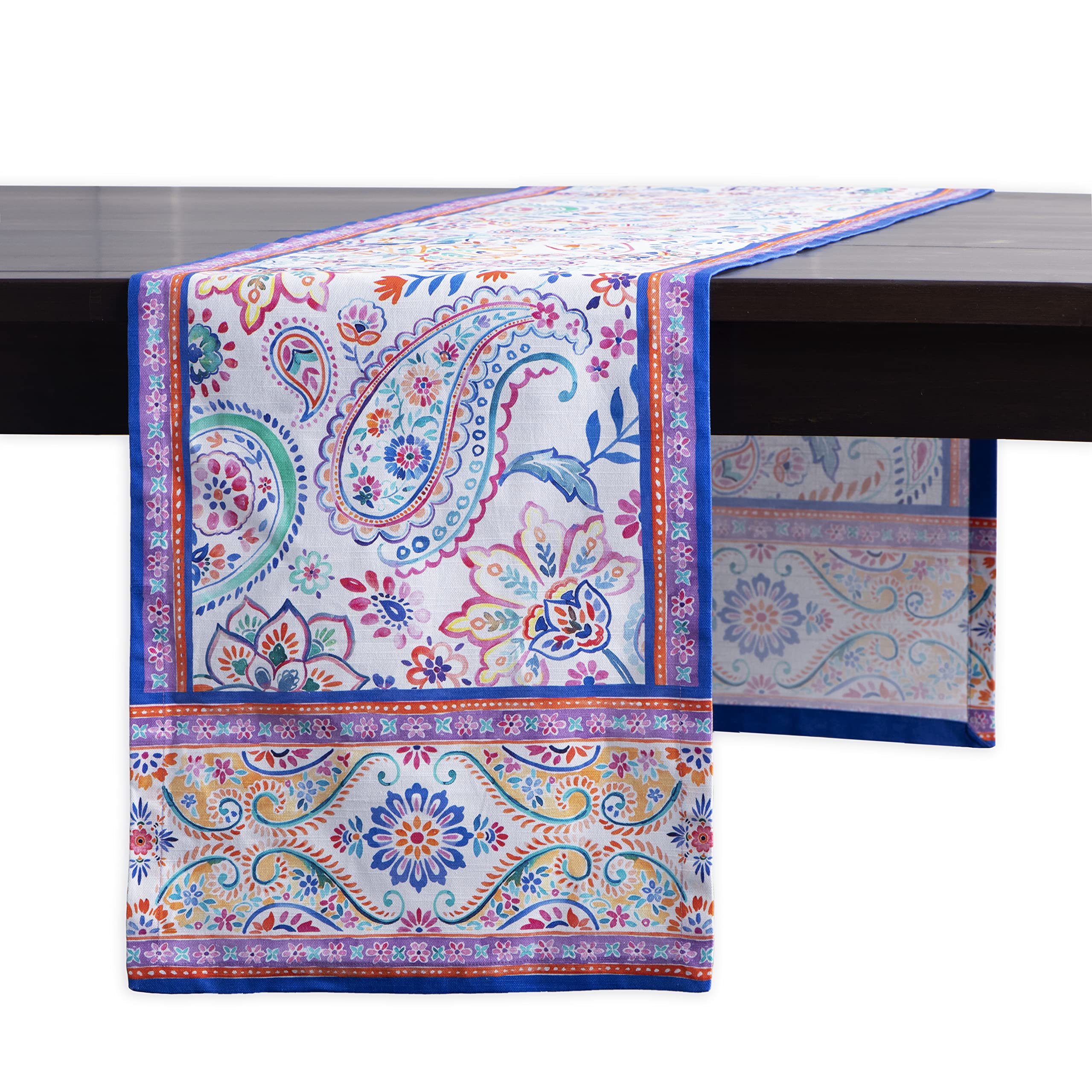 Maison d' Hermine Table runner 100% Cotton Single Layer Table Runners 230 CM long for Home Kitchen Dining Party Wedding Bridal Shower Spring Summer (Indian Floral, 37 cm x 230 cm)
