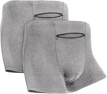 LUEXBOX Pocket Underwear for Men with Secret Hidden Pocket, Travel Boxer Briefs, 2 Packs Grey