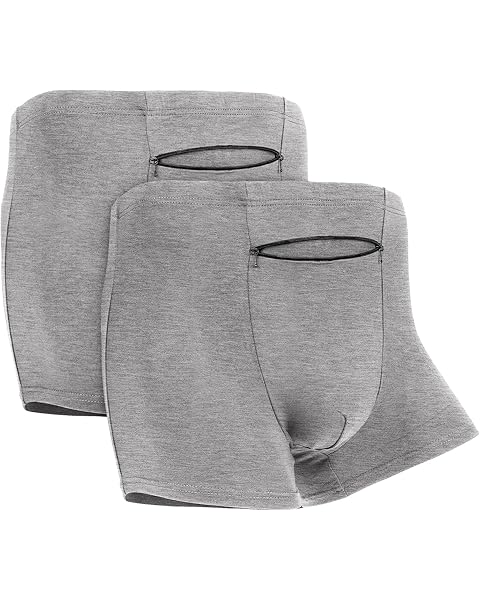 LUEXBOX Pocket Underwear for Men with Secret Hidden Pocket, Travel Boxer Briefs, 2 Packs (Grey)