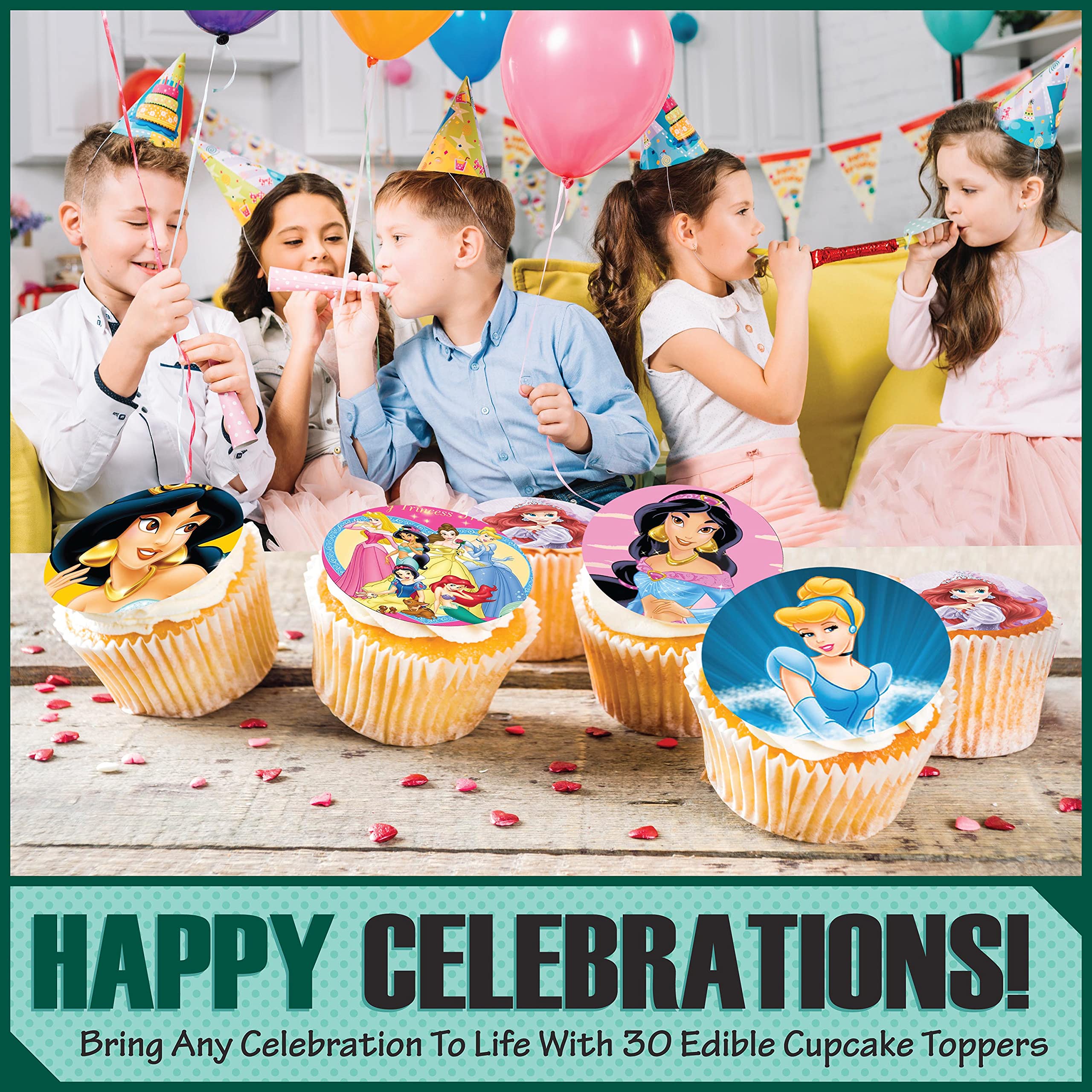 30 x Edible Cupcake Toppers Themed of Princess Collection of Edible