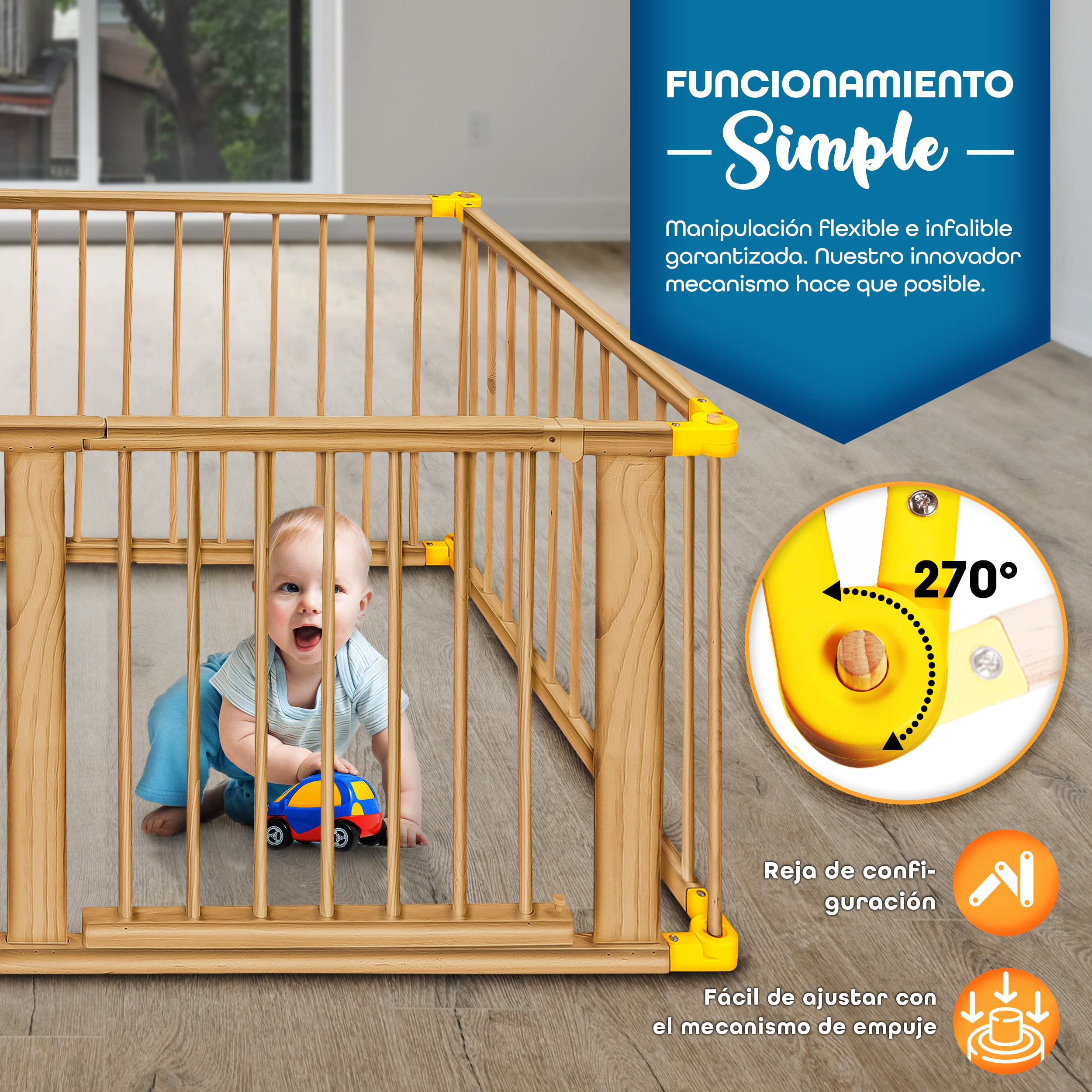 KIDUKU® Parque de bebé XXL 8 Piezas Corralito plegable puerta incluida, forma individual (Amarillo)