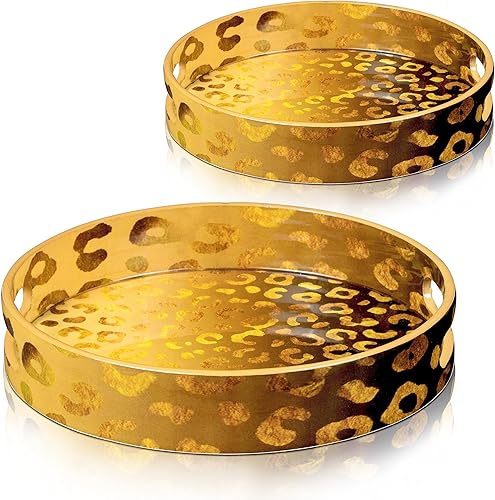 Miniatura 8 de Crocon Bandejas otomanas redondas de madera con asas, juego de 2 bandejas decorativas de granja para servir mesa de café, sala de estar, cocina,