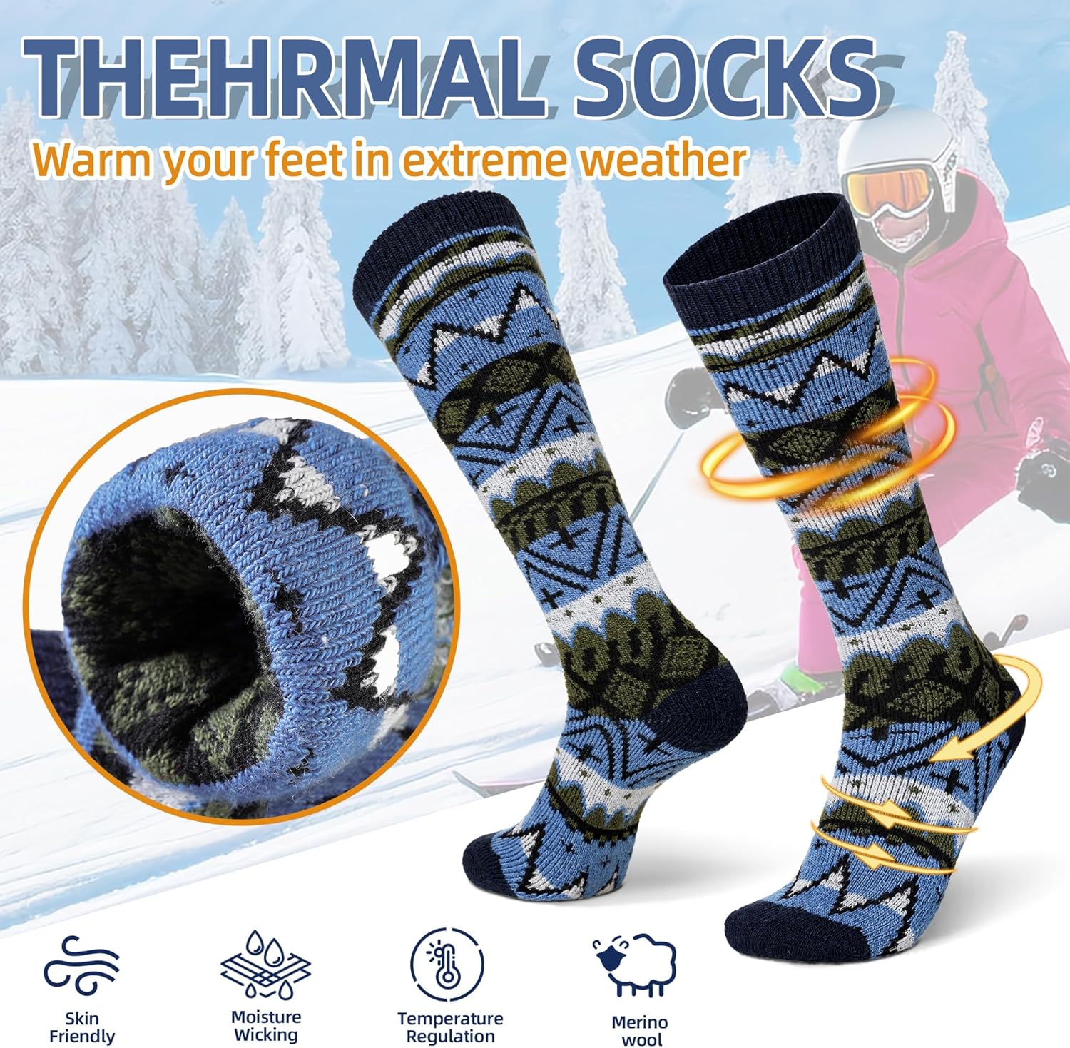 Eyean Women's Knee High Wool Socks Winter Thick Thermal Soft Comfy Over Knee Long High Socks 2 Pairs - Image 3