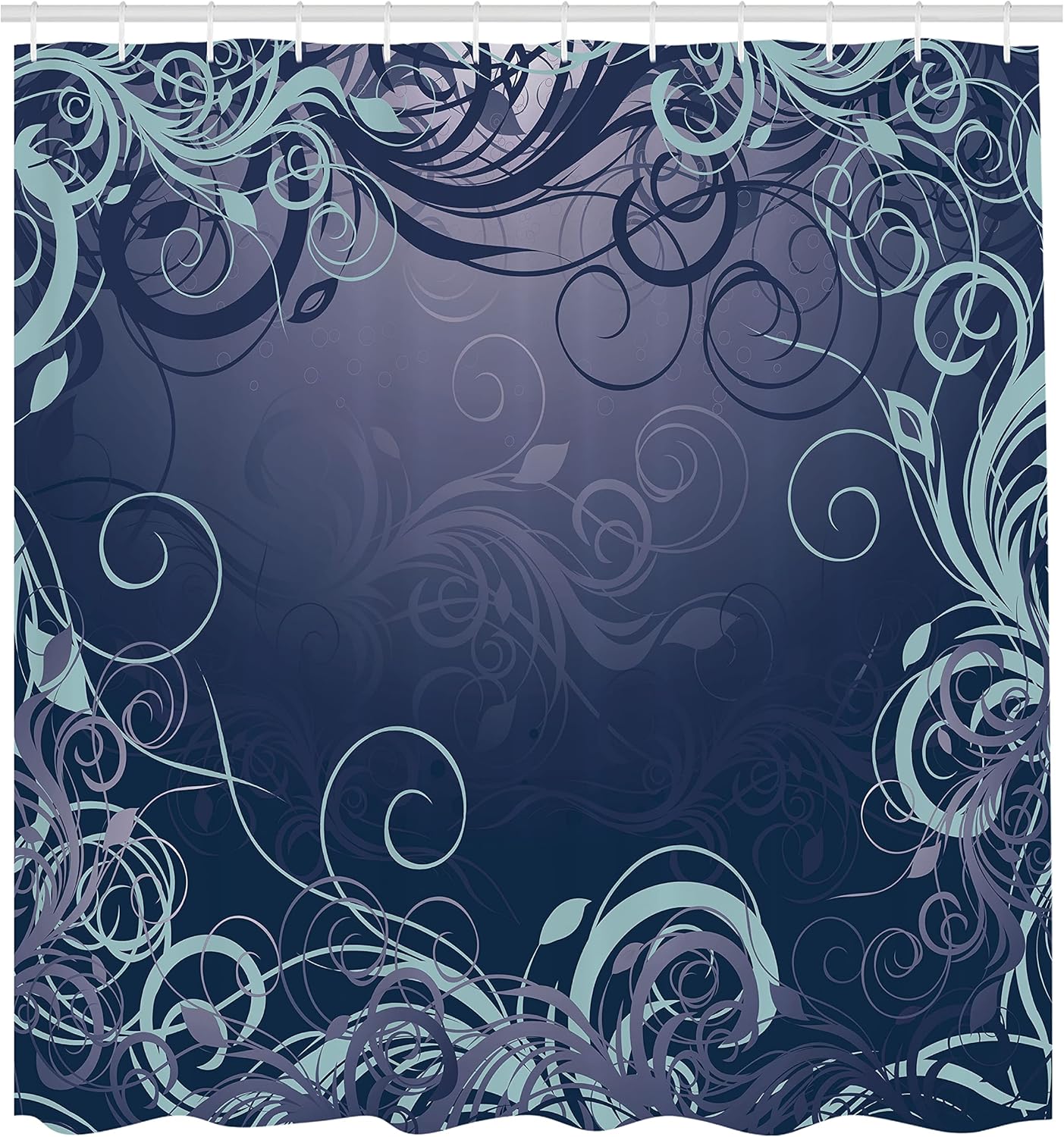 Ambesonne Abstract Shower Curtain, Mystic Forest Floral Swirls Leaves Nature Fading Ombre Effect Illustration, Cloth Fabric Bathroom Decor Set with Hooks, 69" W x 70" L, Dark Indigo