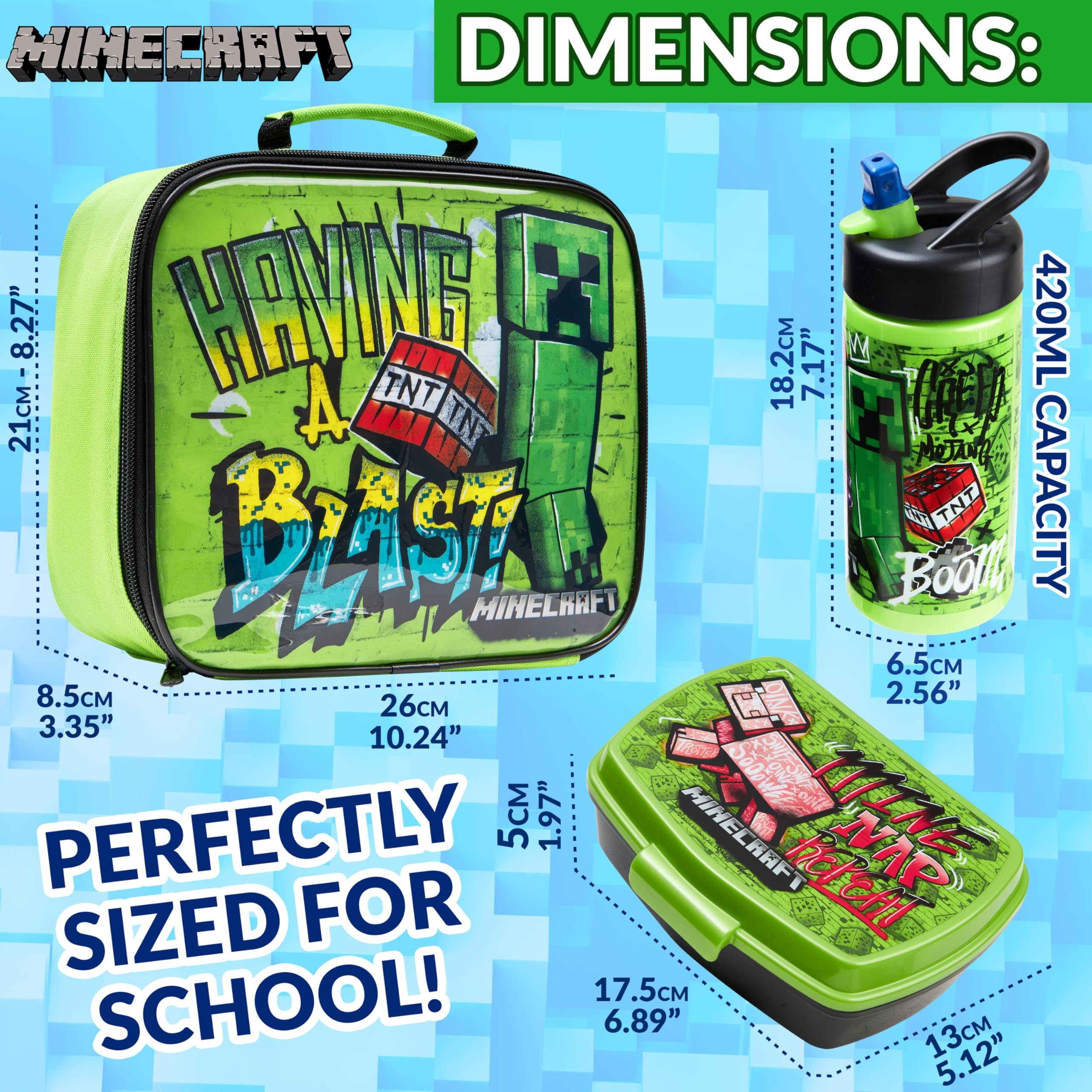 Minecraft Sac Isotherme Repas Enfant avec Boîte à Goûter et Gourde - Cadeau Gamer