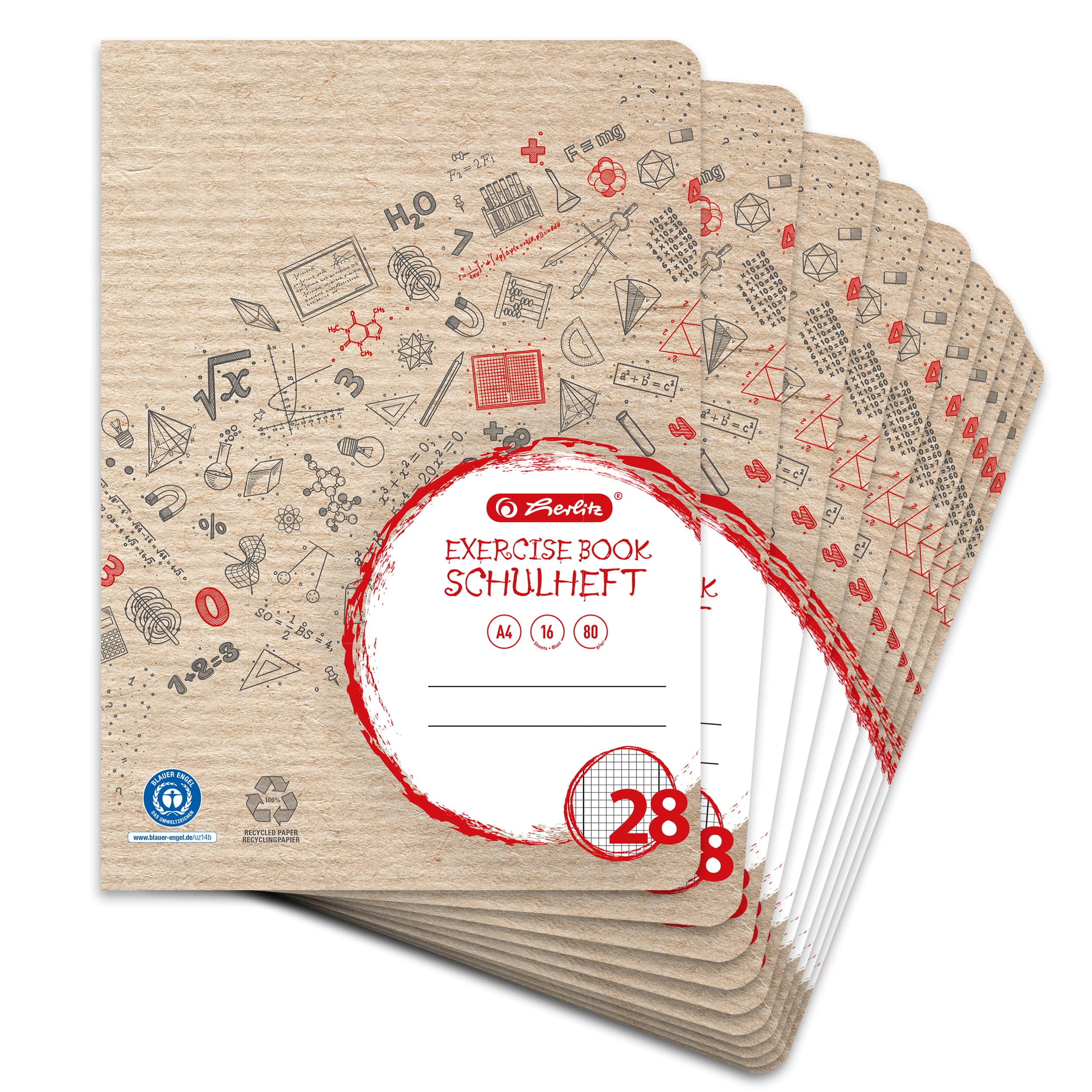 'Recycled "LANDRE 100050215 Notepad A4 16 Sheets Line Style 25 (Lined/Margin 80 g/m², Blue Angel Environment Sign (Pack of 10 Book "Recycling", A4, 16 Pages, Lineage 28 - Chequered / Margin Left and Right 0