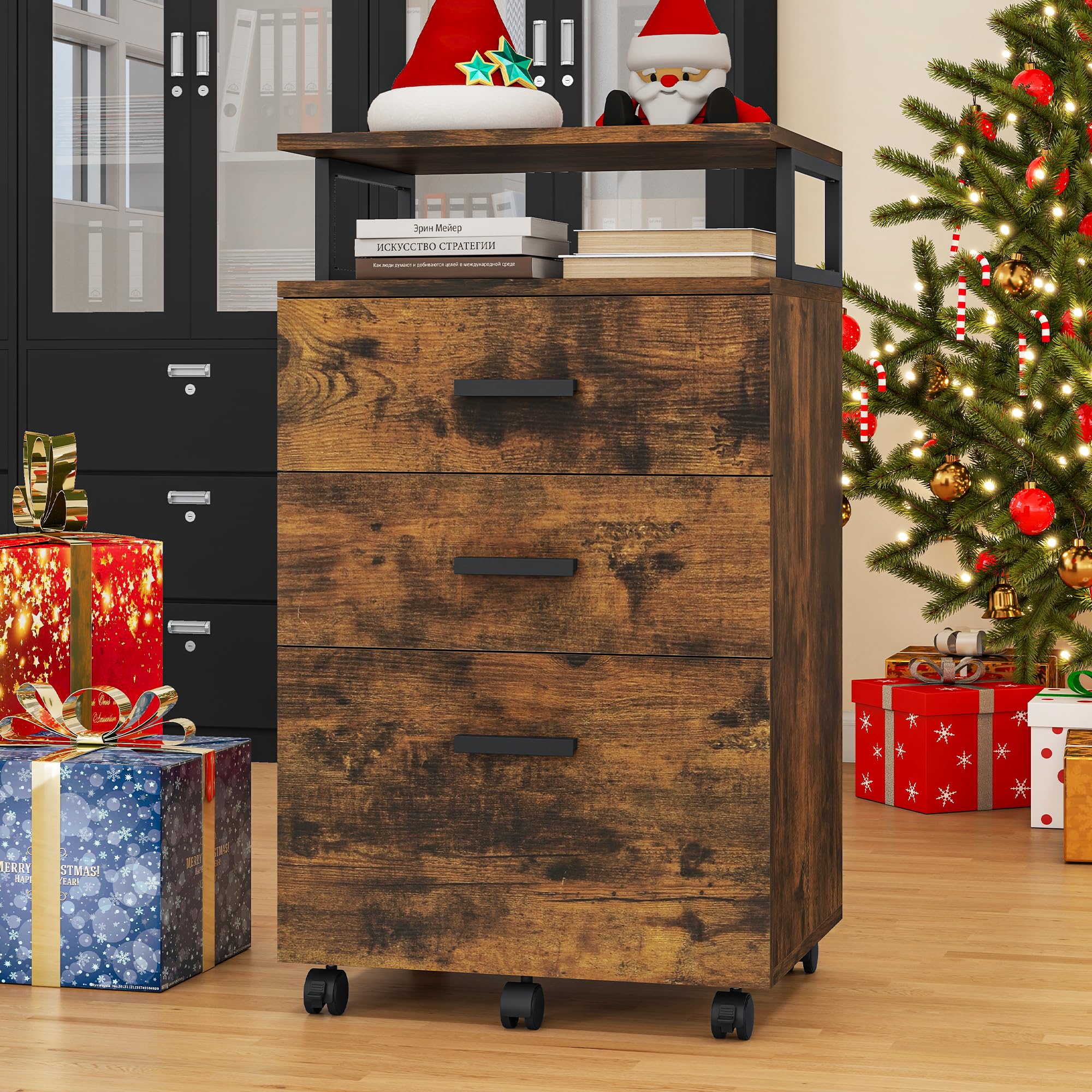 YITAHOMEMobile File Cabinet, 3-Drawer Filing Cabinets for Home & Office, Storage Cabinet with Drawers 5 Wheels Open Compartment, Metal Frame, Office Storage Rolling Office Cabinet (Rustic Brown)The Forest Stewardship Council