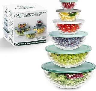 COOK WITH COLOR 12 Pc Glass Mixing Bowl Set with Lids – Borosilicate Gla...