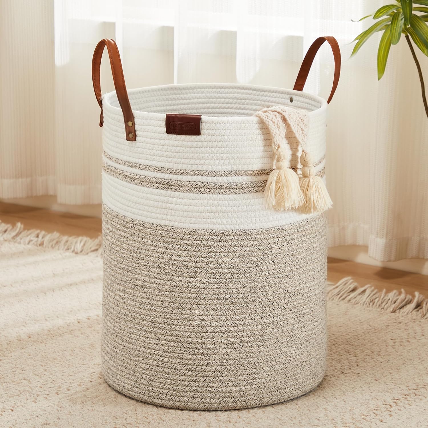 Cotton Rope Laundry Hamper by YOUDENOVA, 72L Woven Collapsible Laundry Basket