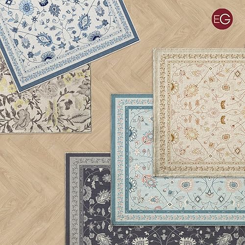 Miniatura 7 de EVERGRACE Alfombras de área para sala de estar, 5 x 7, alfombras bohemias de lana sintética floral para interiores y exteriores, alfombras lavables