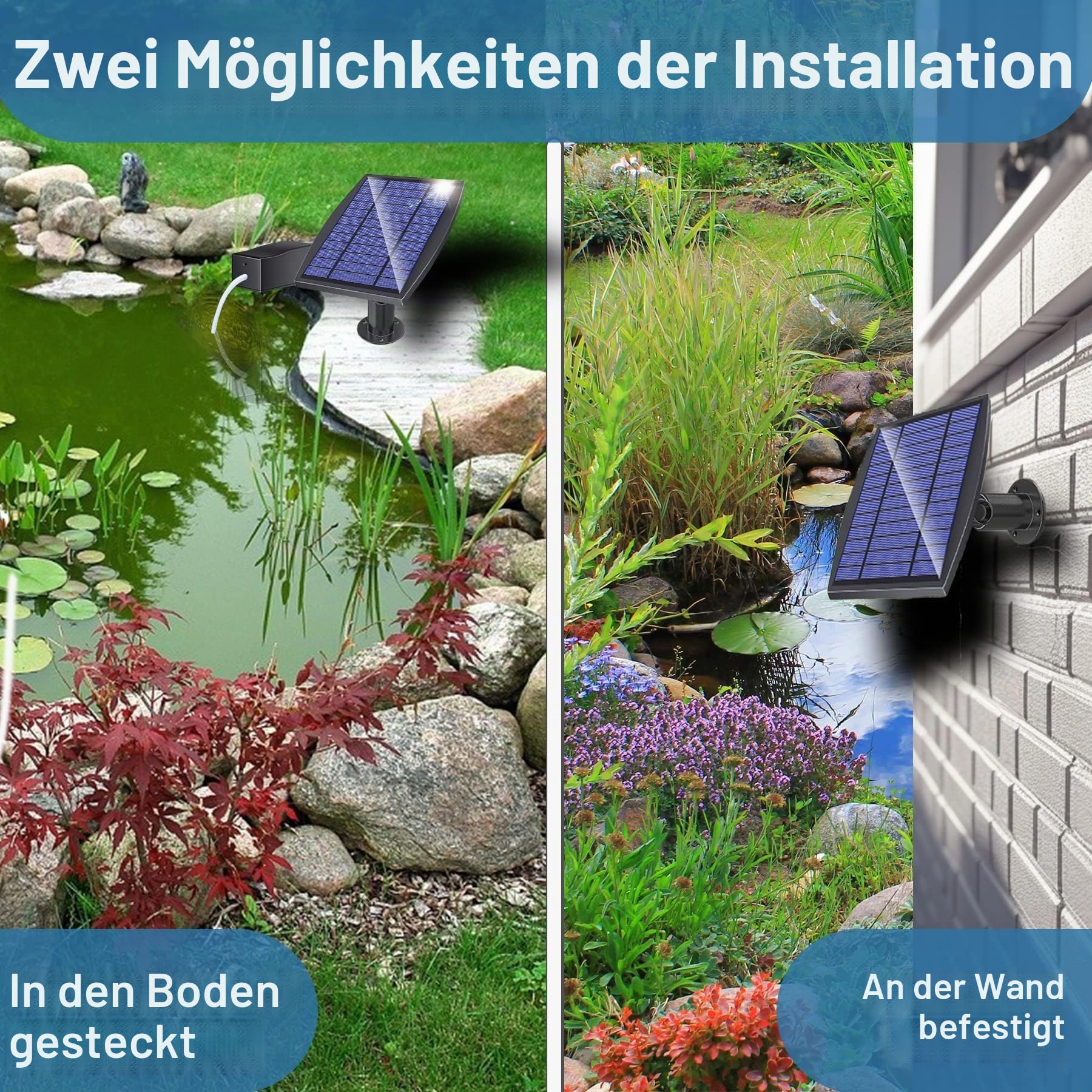 Solar Sauerstoffpumpe, 2,5 W Solarbelüfter für Teich mit 1800 mAh Batterie-Backup, 3 Modi Sauerstoffpumpe, Hydrokultur-Luftpumpe, geeignet für Outdoor-Angeln, Teiche, Aquarien