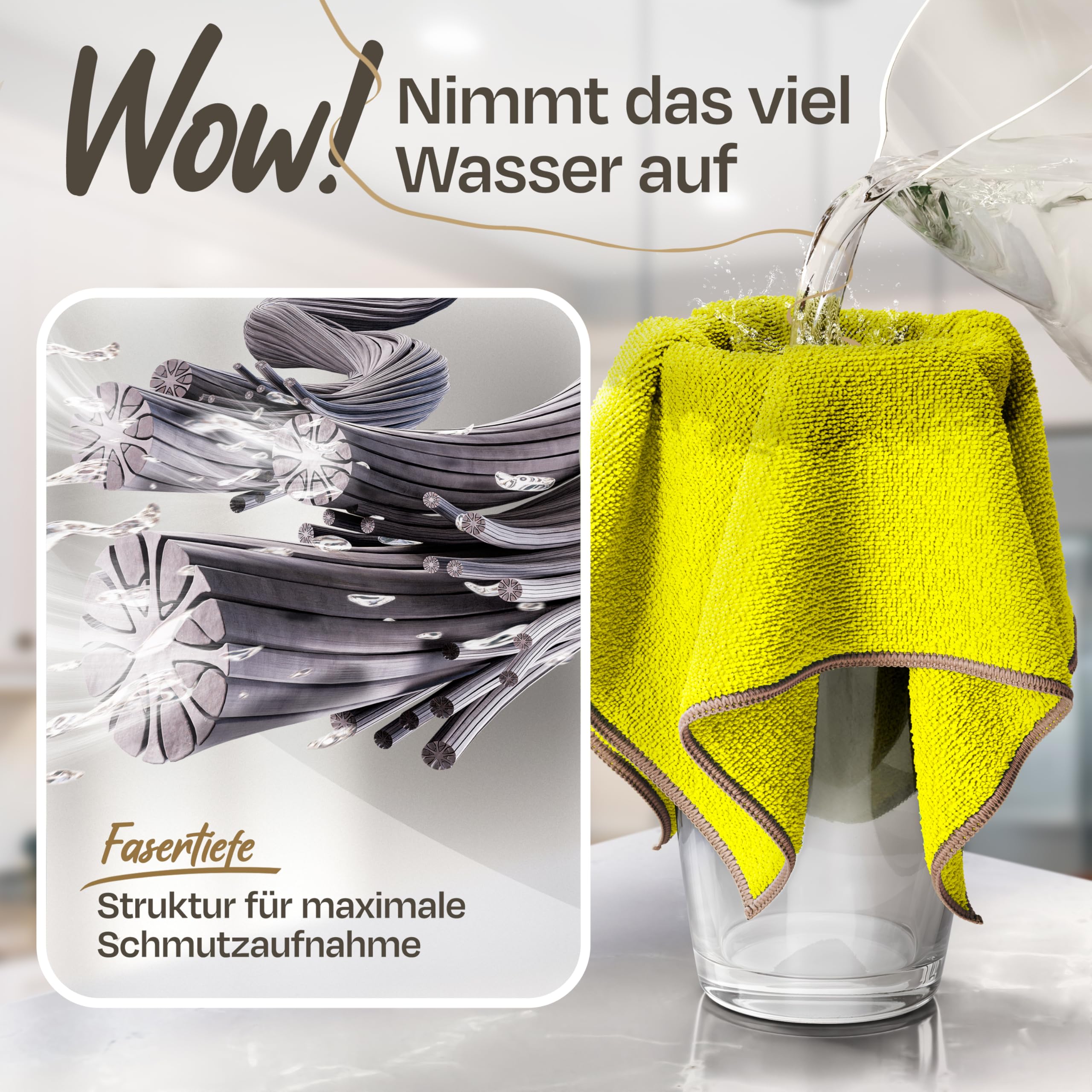 Mikrofasertücher für Küche, Bad, Haushalt und Auto - Reinigungstücher, Putzlappen, Wischtücher aus recyceltem Plastik 50er Set - 40x40cm - Gelb/Grau