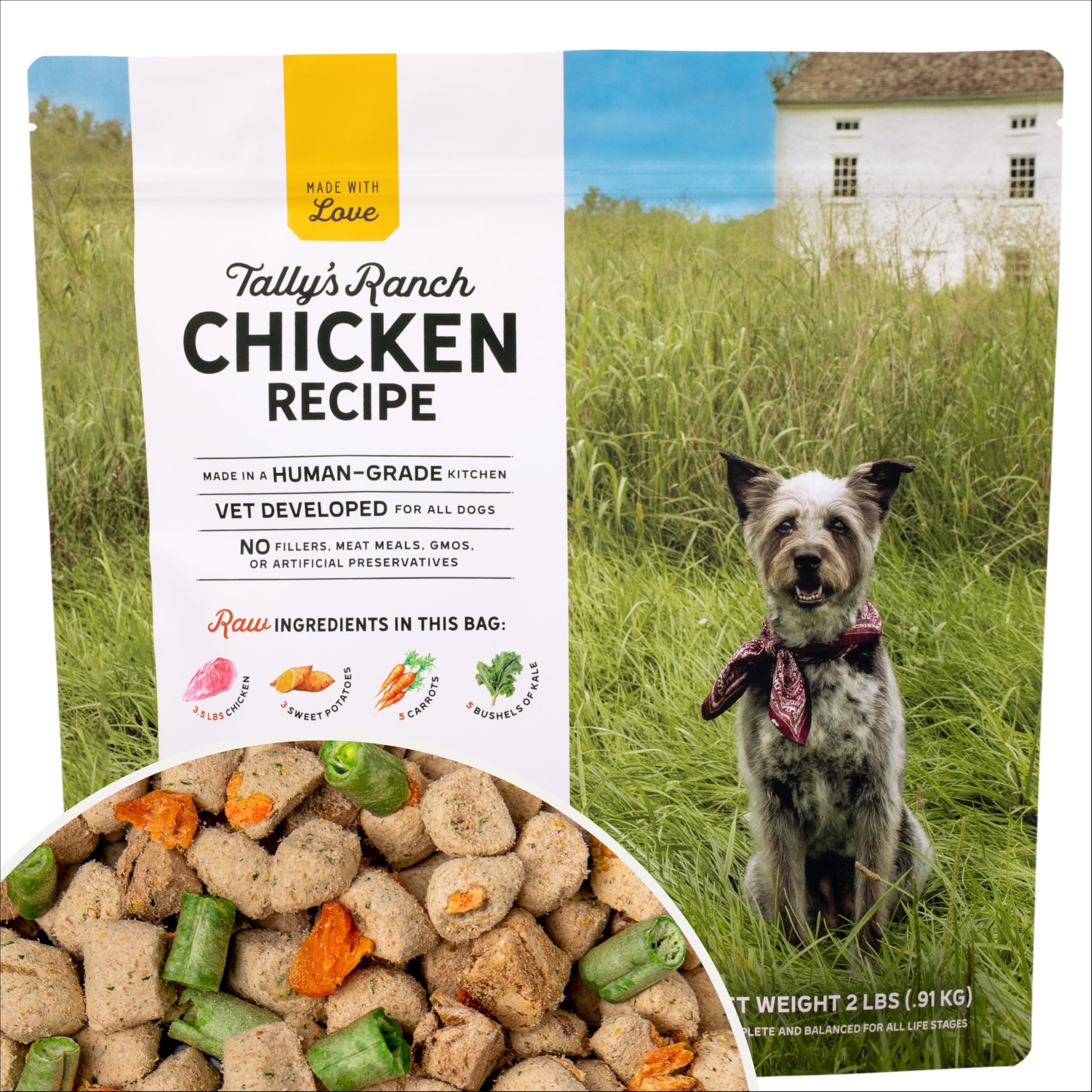 Tally's Ranch Freeze-Dried Raw Chicken Dog Food – 2lb Bag – High-Protein, Vet-Formulated, All-Natural, Complete & Balanced – Made in USA