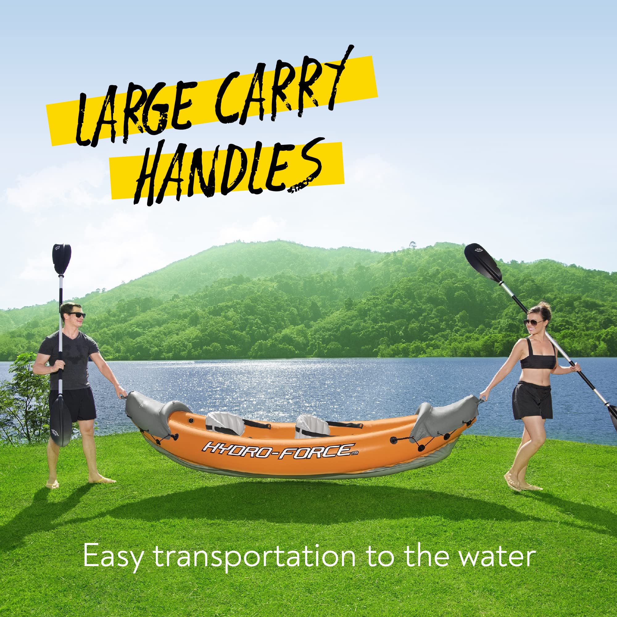 Hydro-Force Rapid Kayak Gonflable pour 2 Personnes avec sièges, Dossier, pagaies, Pompe à Main et Sac de Transport, Orange