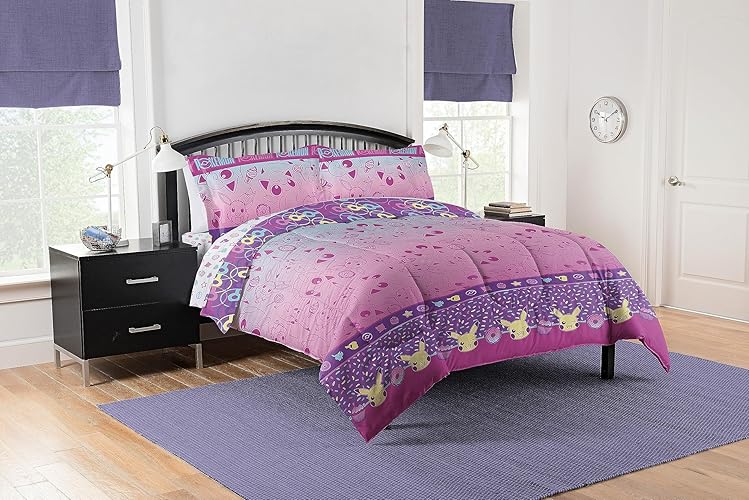 Northwest Pokemon Full Sized Bed in a Bag Set, Pikachu Eevee, Anime Bedding for Girls Boys, Light and Sweet - Light and Sweet - Full