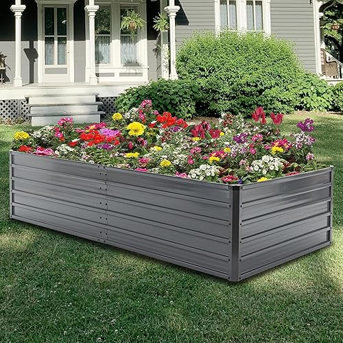 Miniatura 21 de Cama de jardín elevada galvanizada de 6 x 3 x 2 pies, jardinera para exteriores, kit de cama de jardín de acero galvanizado para verduras, flores